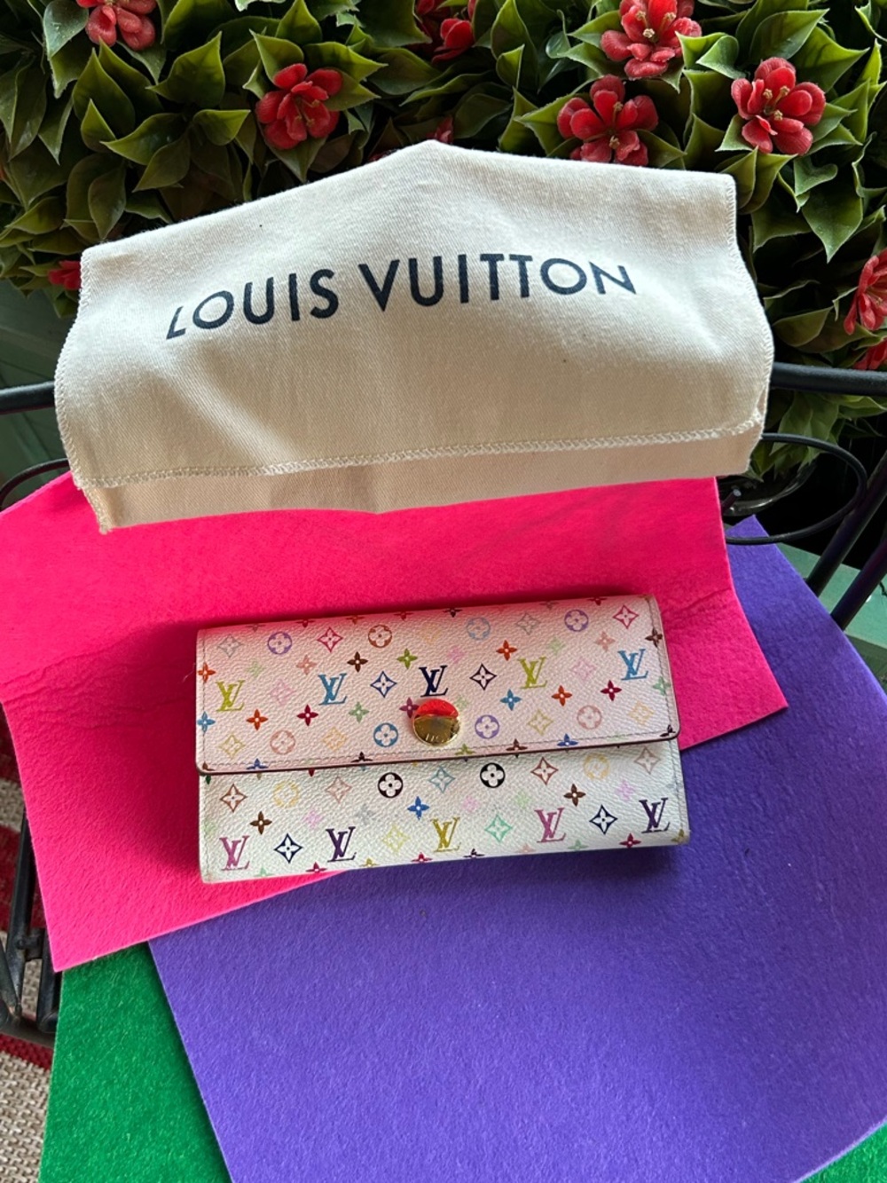 LOUIS VUITTON x Takashi Murakami Multicolore Wallet and Dust Bag